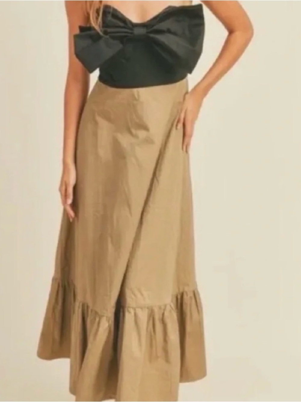 Women’s Tan Ruffle Hem Maxi Skirt